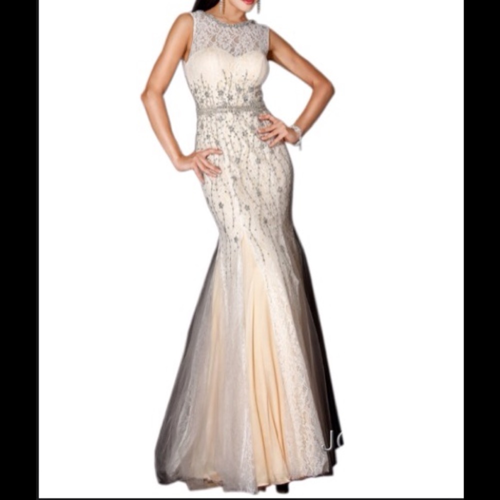 Elegant Cream and Silver Evening Gown